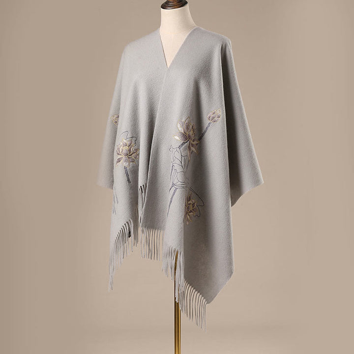 Buddha Stones Wool Shawl Lotus Embroidery Tassel Winter Cozy Travel Scarf Wrap - image 1