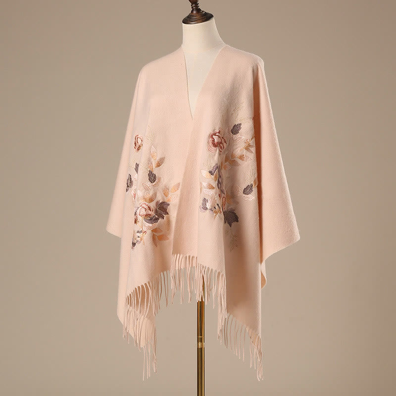 Buddha Stones Wool Shawl Weiyang Flower Embroidery Tassel Winter Cozy Travel Scarf Wrap - PeachPuff - 200*60cm - image 7