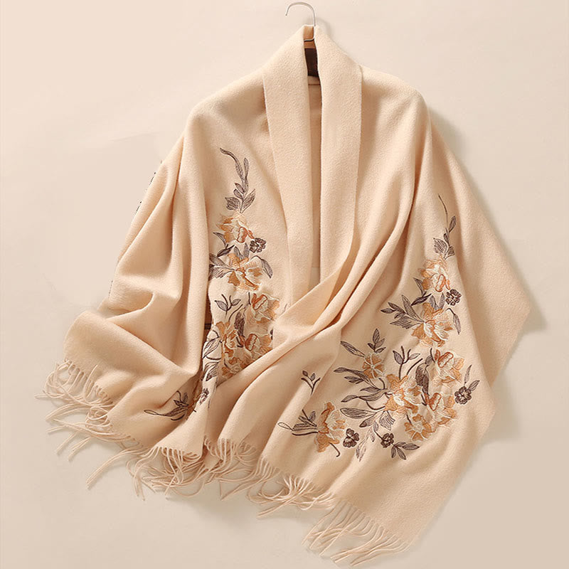 Buddha Stones Wool Shawl Flowers Leaves Embroidery Tassel Winter Cozy Travel Scarf Wrap - image 6