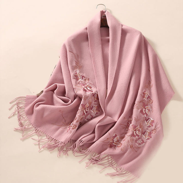 Buddha Stones Wool Shawl Flowers Leaves Embroidery Tassel Winter Cozy Travel Scarf Wrap - image 10