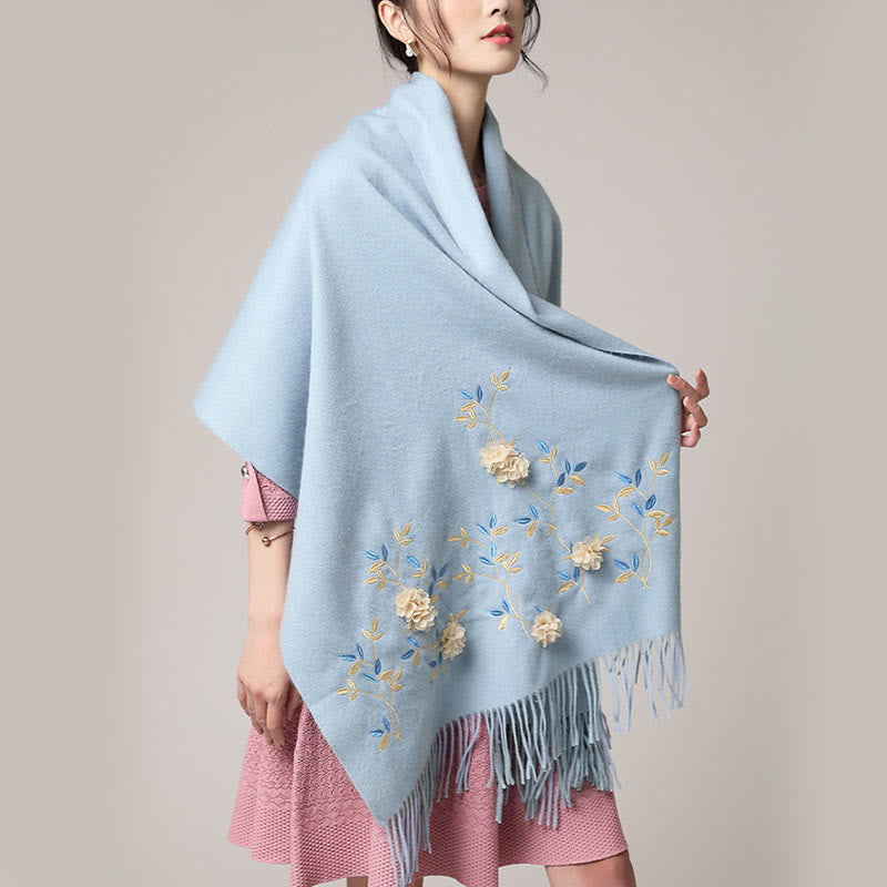 Buddha Stones Wool Shawl 3D Floral Embroidery Tassel Winter Cozy Travel Scarf Wrap - image 13