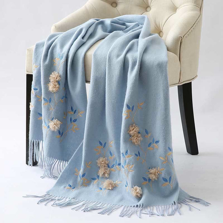 Buddha Stones Wool Shawl 3D Floral Embroidery Tassel Winter Cozy Travel Scarf Wrap - image 14