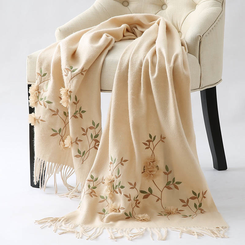 Buddha Stones Wool Shawl 3D Floral Embroidery Tassel Winter Cozy Travel Scarf Wrap - image 19