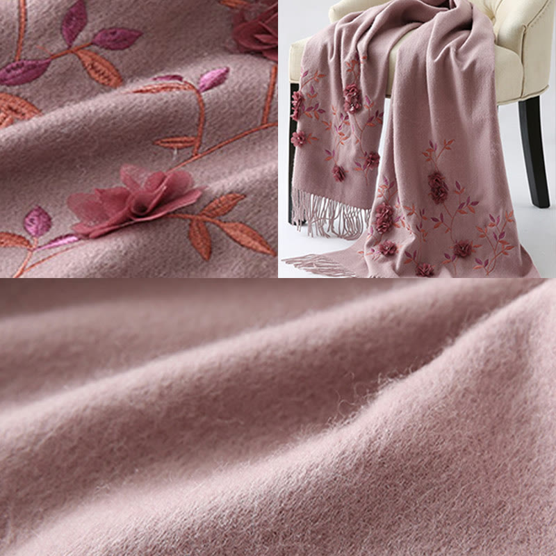 Buddha Stones Wool Shawl 3D Floral Embroidery Tassel Winter Cozy Travel Scarf Wrap - image 10
