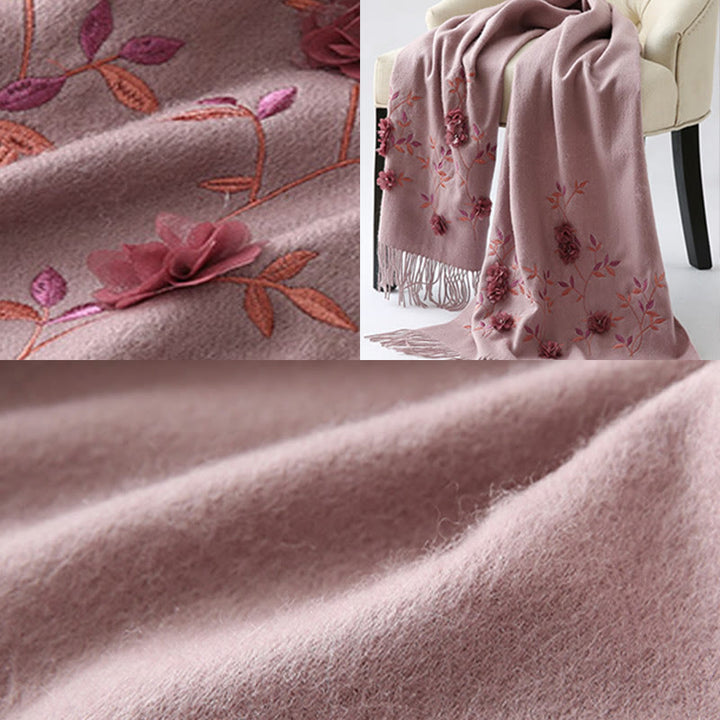 Buddha Stones Wool Shawl 3D Floral Embroidery Tassel Winter Cozy Travel Scarf Wrap - image 10