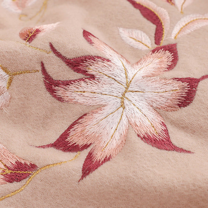 Buddha Stones Wool Shawl Pink White Flower Embroidery Tassel Winter Cozy Travel Scarf Wrap - image 4