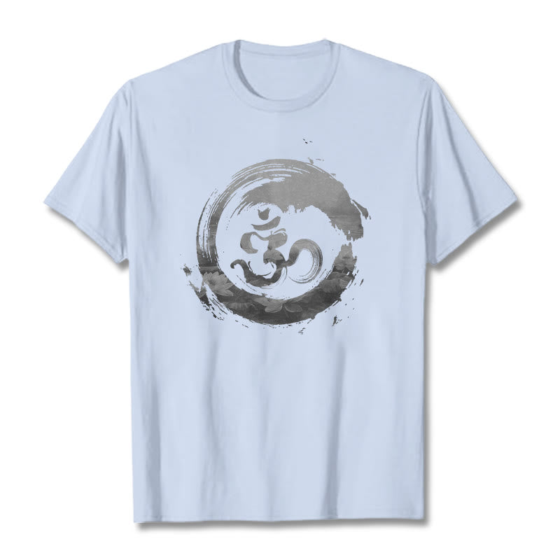 Buddha Stones Om Lotus Cotton Tee T-shirt - LightCyan - 2XL - image 10