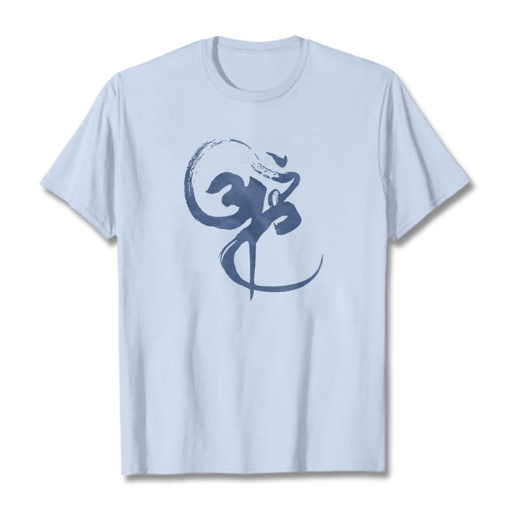 Buddha Stones Om Design Cotton Tee T-shirt - LightCyan - 2XL - image 10
