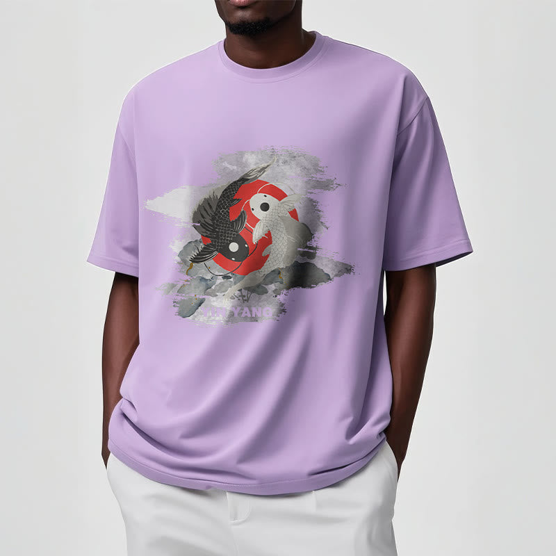 Buddha Stones Yin Yang Koi Fish Clouds Cotton Tee T-shirt