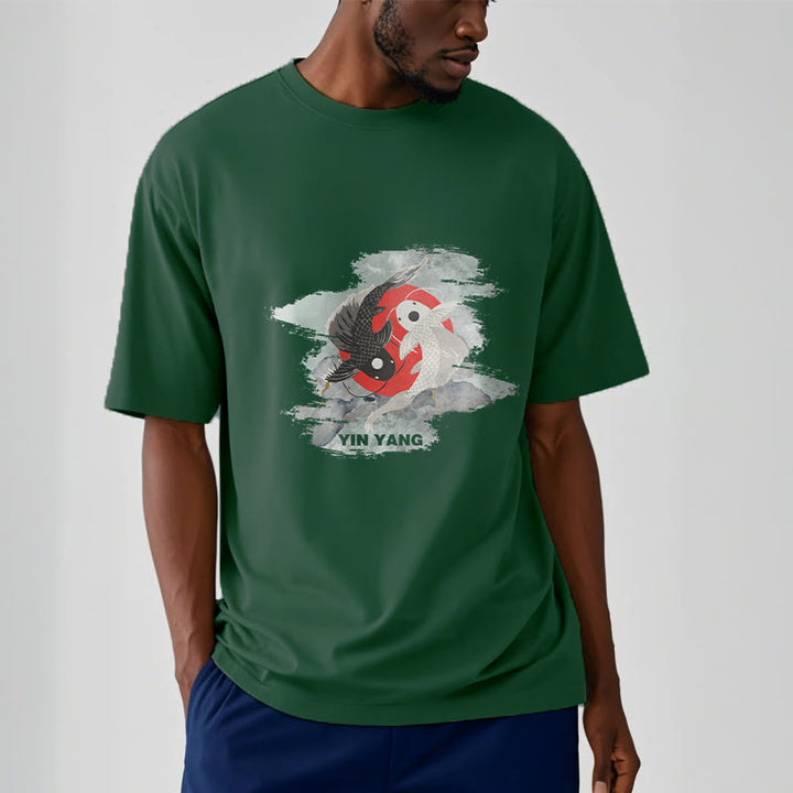 Buddha Stones Yin Yang Koi Fish Clouds Cotton Tee T-shirt