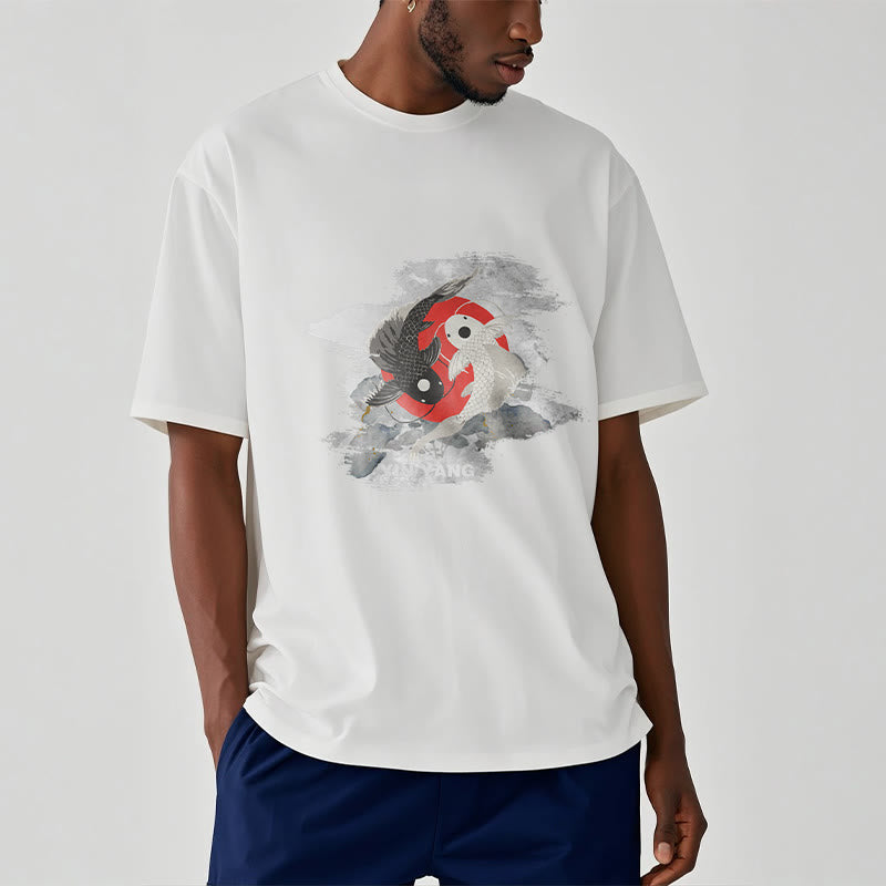 Buddha Stones Yin Yang Koi Fish Clouds Cotton Tee T-shirt