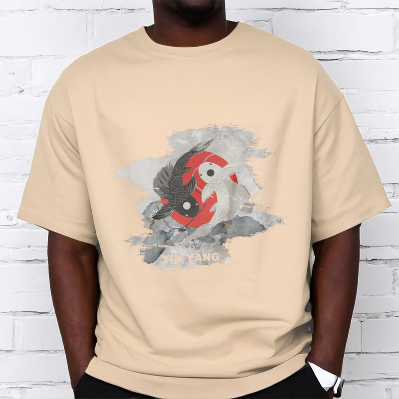 Buddha Stones Yin Yang Koi Fish Clouds Cotton Tee T-shirt