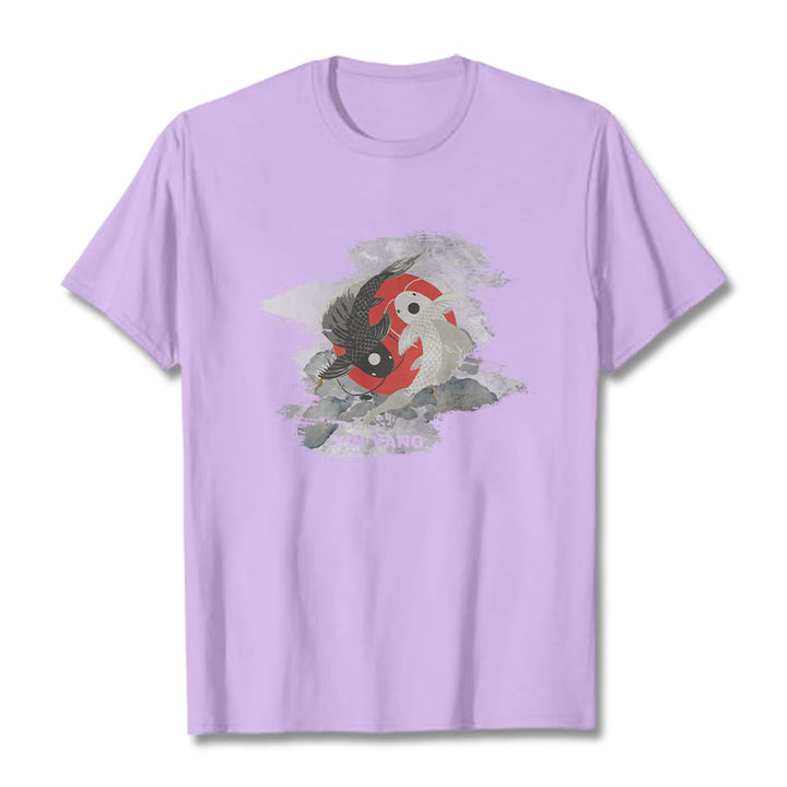 Buddha Stones Yin Yang Koi Fish Clouds Cotton Tee T-shirt