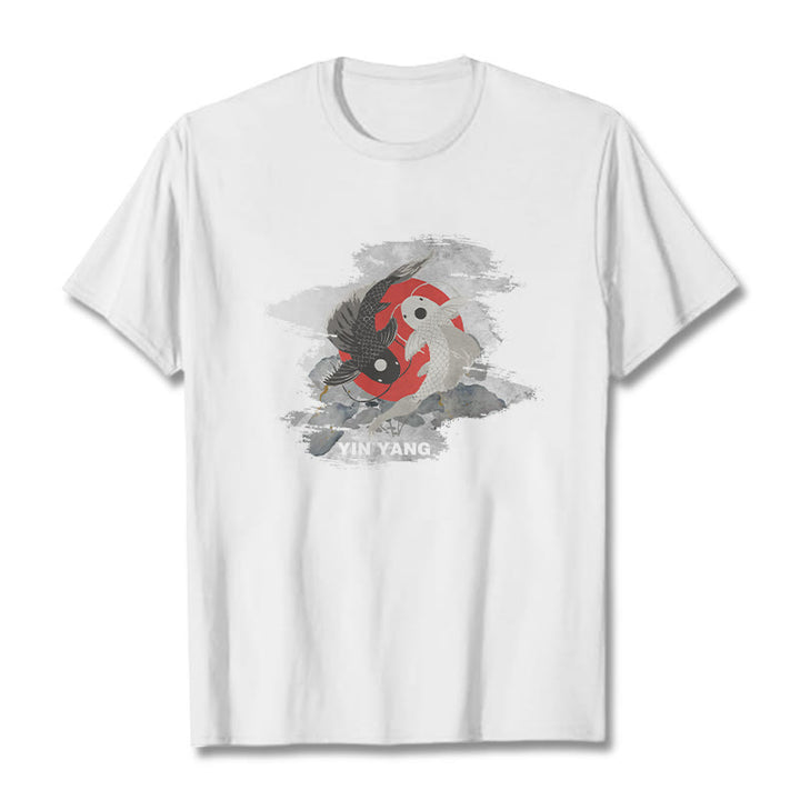 Buddha Stones Yin Yang Koi Fish Clouds Cotton Tee T-shirt