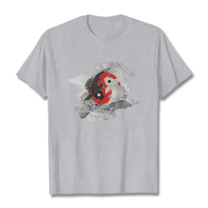 Buddha Stones Yin Yang Koi Fish Clouds Cotton Tee T-shirt