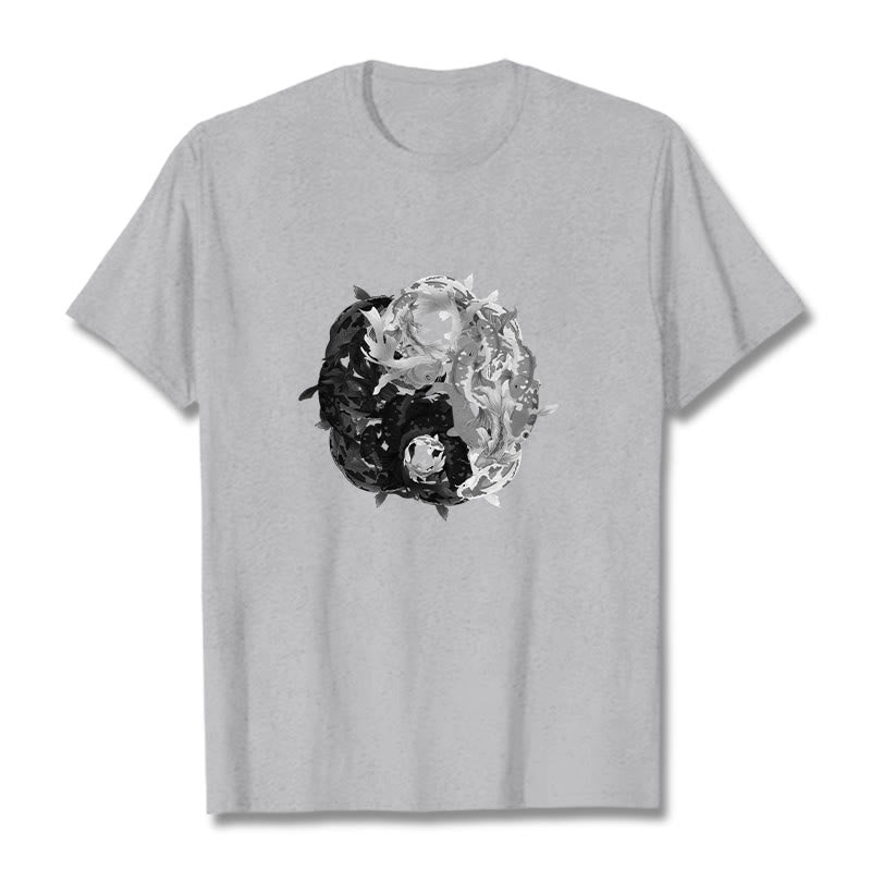 Buddha Stones Yin Yang Koi Fish Combination Cotton Tee T-shirt