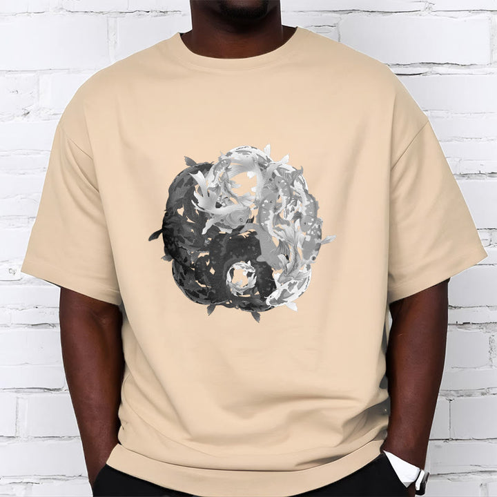 Buddha Stones Yin Yang Koi Fish Combination Cotton Tee T-shirt