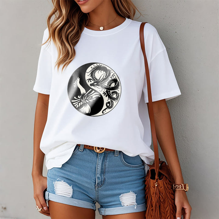 Buddha Stones Phoenix Yin Yang Cotton Tee T-shirt