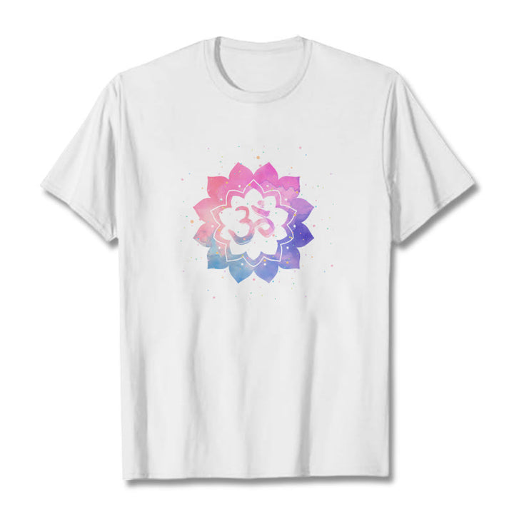 Buddha Stones Om Colorful Lotus Cotton Tee T-shirt