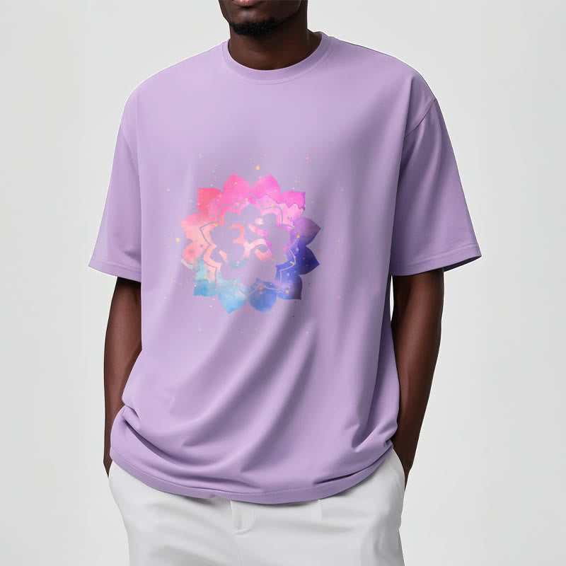 Buddha Stones Om Colorful Lotus Cotton Tee T-shirt