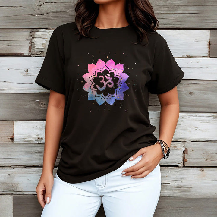 Buddha Stones Om Colorful Lotus Cotton Tee T-shirt