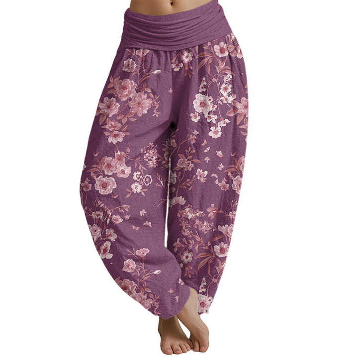 Buddha Stones Summer Bohemian Floral Pattern Women's Elastic Waist Harem Pants