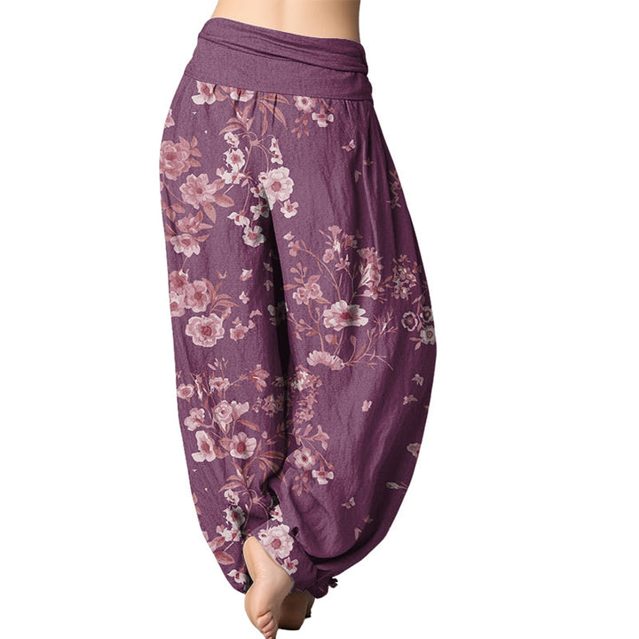 Buddha Stones Summer Bohemian Floral Pattern Women's Elastic Waist Harem Pants