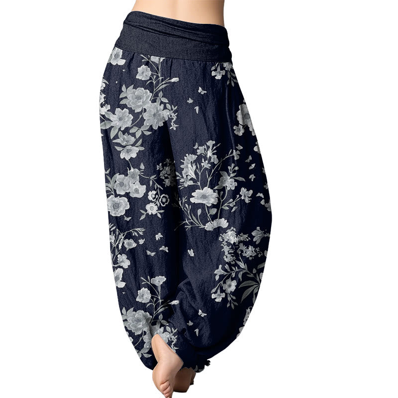 Buddha Stones Summer Bohemian Floral Pattern Women's Elastic Waist Harem Pants