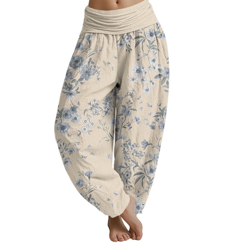 Buddha Stones Summer Bohemian Floral Pattern Women's Elastic Waist Harem Pants