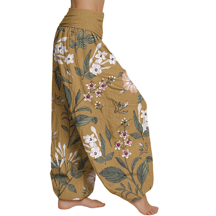 Buddha Stones Flower Plant Pattern Women's Elastic Waist Harem Pants