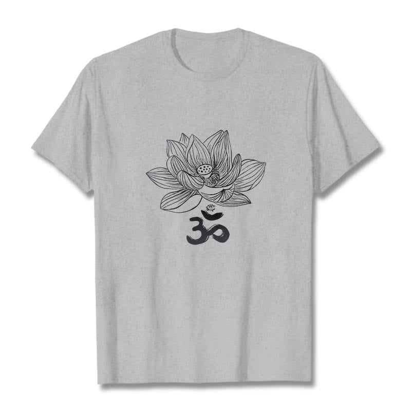 Buddha Stones Om Lotus Sketch Cotton Tee T-shirt