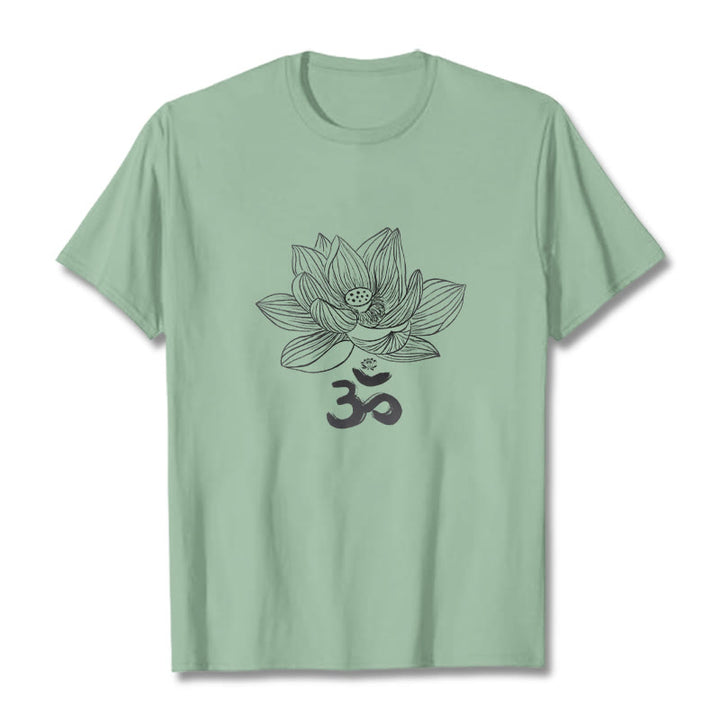 Buddha Stones Om Lotus Sketch Cotton Tee T-shirt