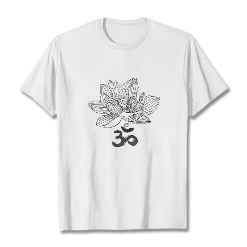 Buddha Stones Om Lotus Sketch Cotton Tee T-shirt