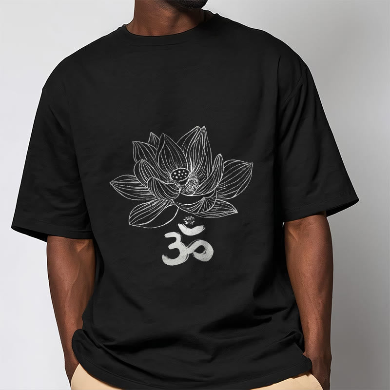 Buddha Stones Om Lotus Sketch Cotton Tee T-shirt - image 2