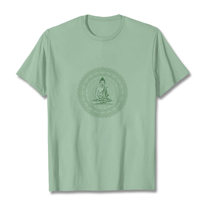 Buddha Stones Mandala Buddha Cotton Tee T-shirt - PaleGreen - 2XL - image 16