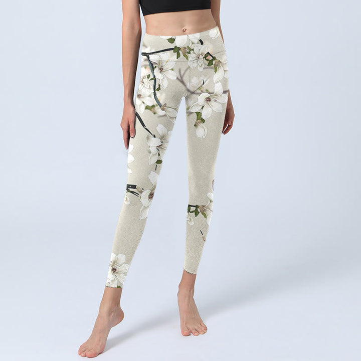 Buddha Stones White Magnolia Flower Print Sports Fitness Leggings Women's Yoga Pants - image 5