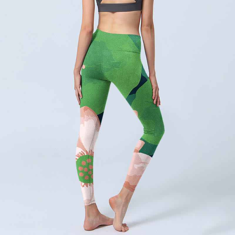 Buddha Stones Green Lotus Flower Leaf Print Sports Fitness Leggings Women's Yoga Pants - image 4