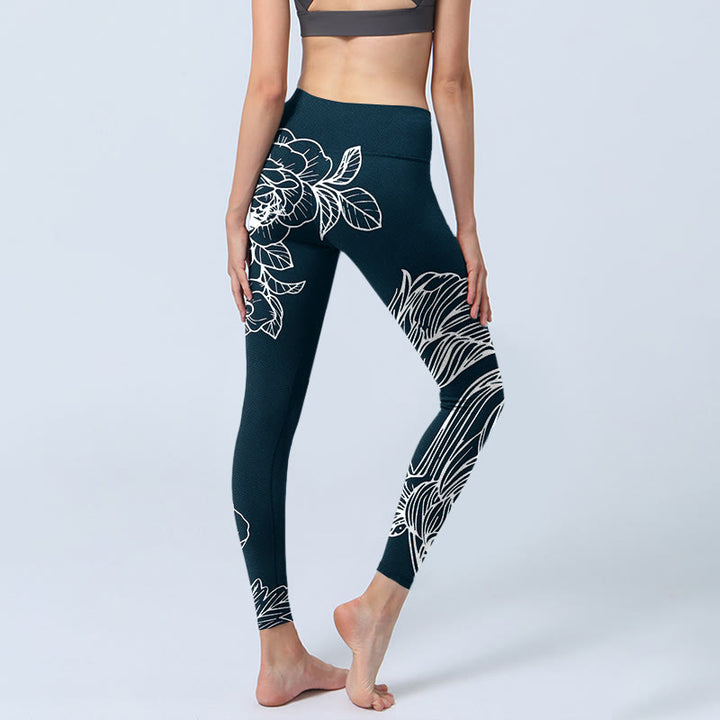 Buddha Stones Peony Epiphyllum Flowers Print Gym Fitness Leggings Women's Yoga Pants - image 5