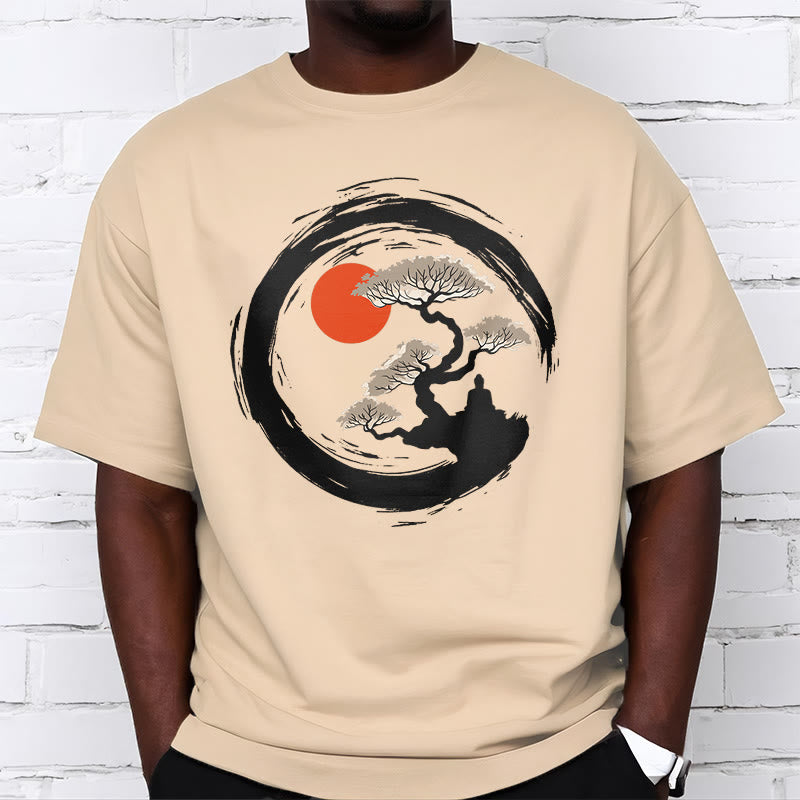 Buddha Stones Red Sun Pine Zen Circle Meditation Buddha Tee T-shirt