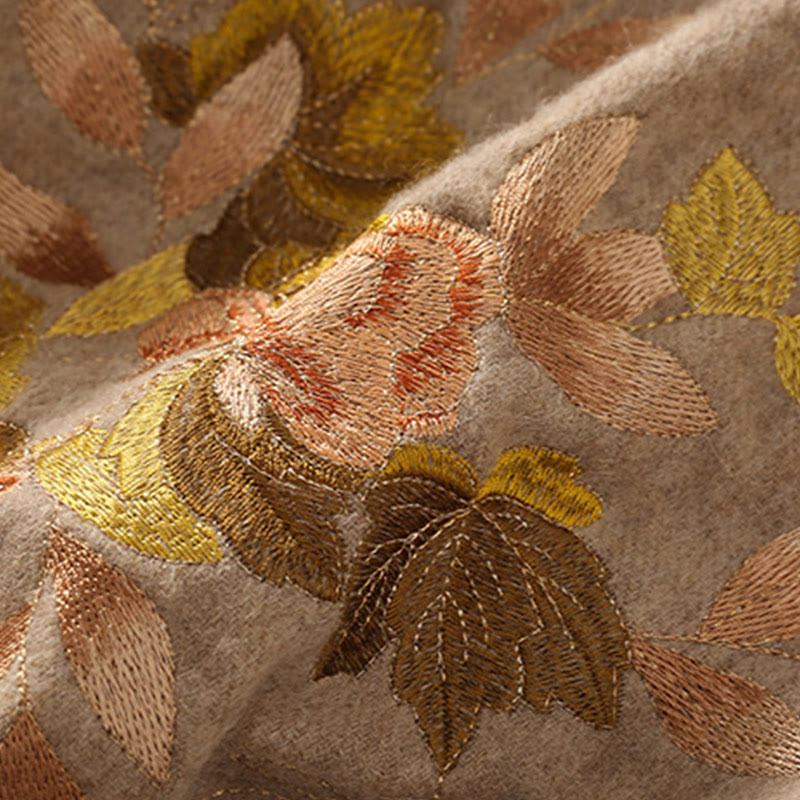 Buddha Stones Wool Shawl White Pink Flowers Golden Leaves Embroidery Tassel Winter Cozy Travel Scarf Wrap - image 6