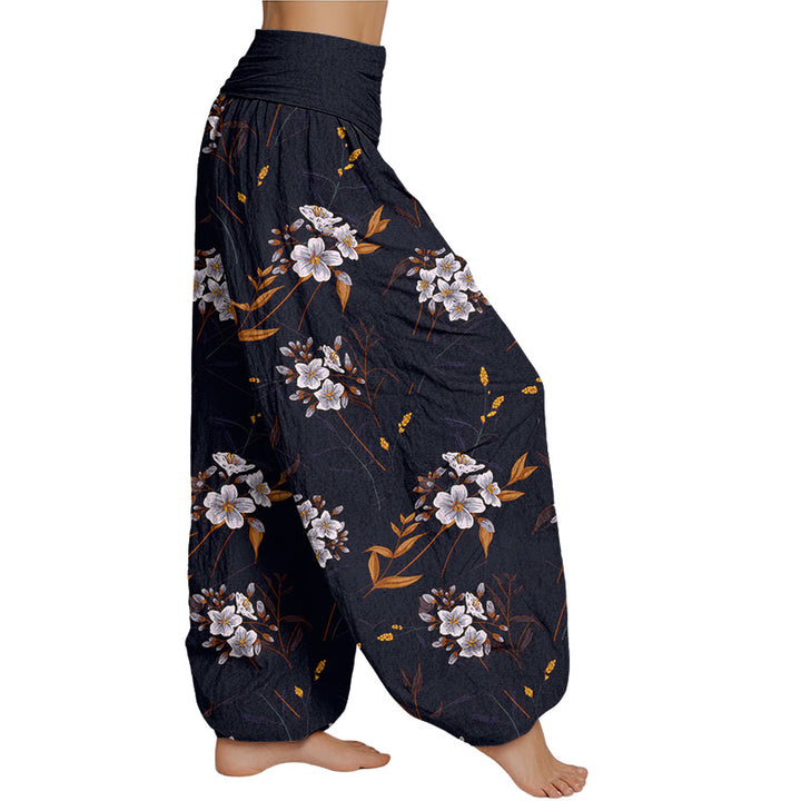 Buddha Stones Casual Flowers Pattern Women's Elastic Waist Harem Pants