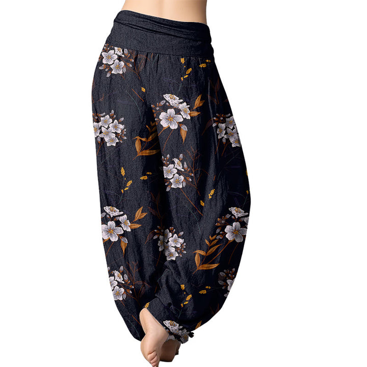 Buddha Stones Casual Flowers Pattern Women's Elastic Waist Harem Pants