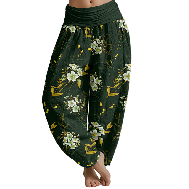 Buddha Stones Casual Flowers Pattern Women's Elastic Waist Harem Pants