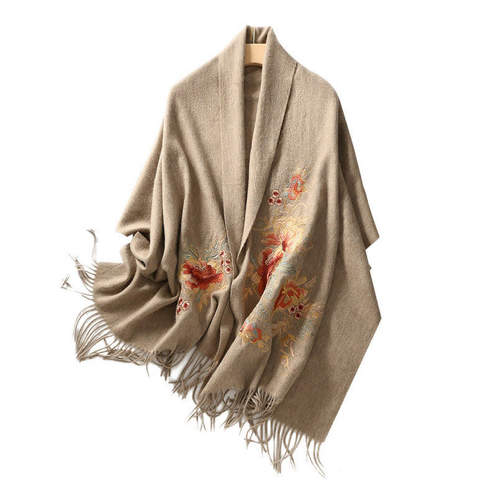 Buddha Stones Wool Shawl Red Flower Leaves Embroidery Tassel Winter Cozy Travel Scarf Wrap - image 10