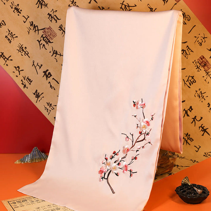 Buddha Stones Polyester Shawl Yulan Butterfly Bamboo Magpie Suzhou Embroidery Winter Cozy Travel Scarf Wrap - MistyRose Wintersweet 183*32cm - image 11