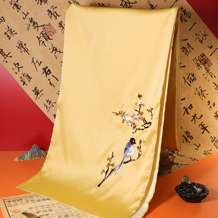 Buddha Stones Polyester Shawl Yulan Butterfly Bamboo Magpie Suzhou Embroidery Winter Cozy Travel Scarf Wrap - Moccasin Magpie Branch 183*32cm - image 8
