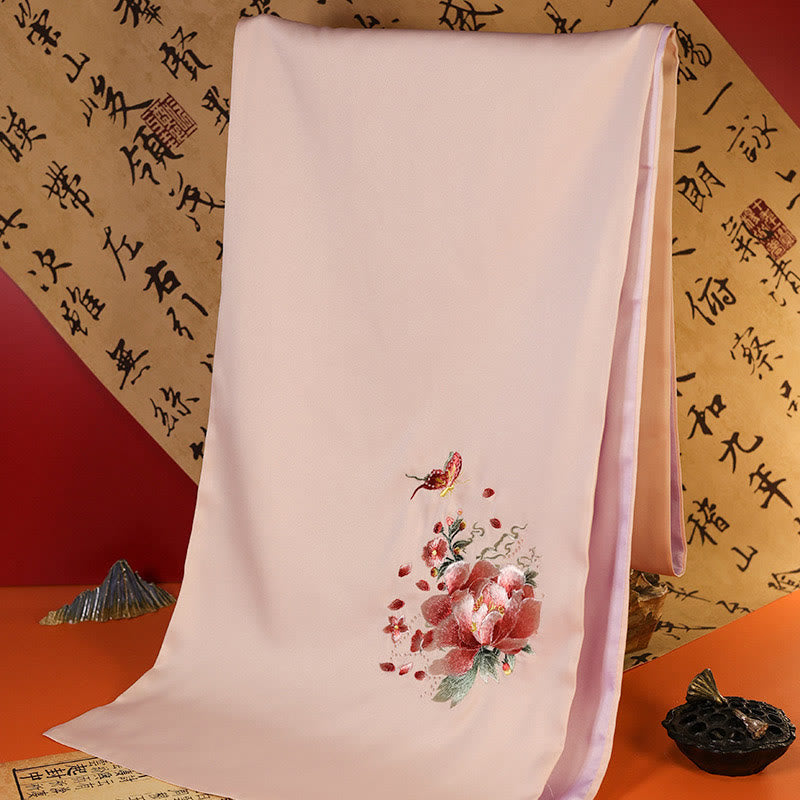Buddha Stones Polyester Shawl Yulan Butterfly Bamboo Magpie Suzhou Embroidery Winter Cozy Travel Scarf Wrap - MistyRose Peony Butterfly 183*32cm - image 12