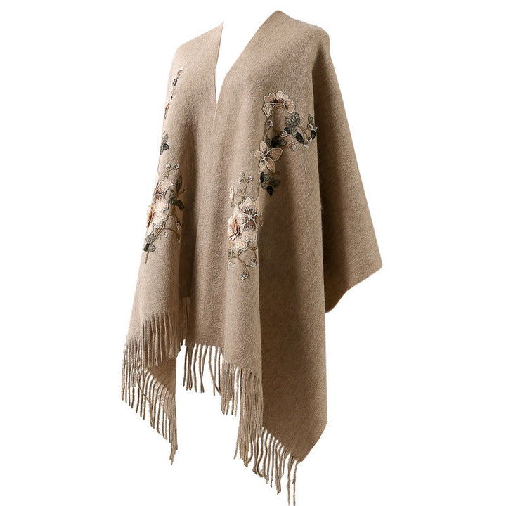 Buddha Stones Wool Shawl White Orange Flower Embroidery Tassel Winter Cozy Travel Scarf Wrap