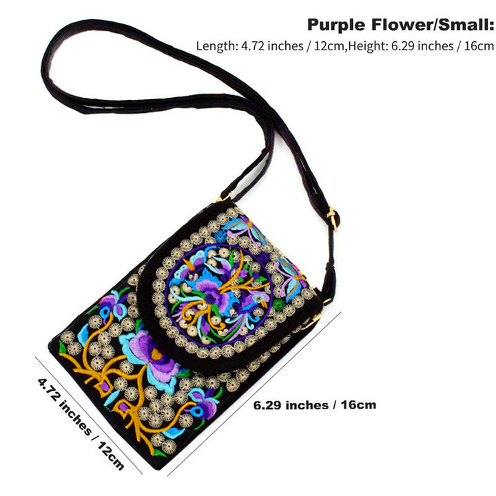 Buddha Stones Inula Flower Rose Embroidery Canvas Backpack Crossbody Bag