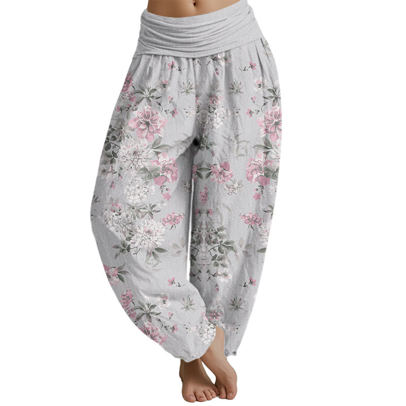 Buddha Stones Retro Flowers Women's Elastic Waist Harem Pants